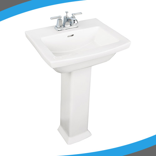 Ce lavabo sur pied Cavallie de Foremost est en porcelaine.