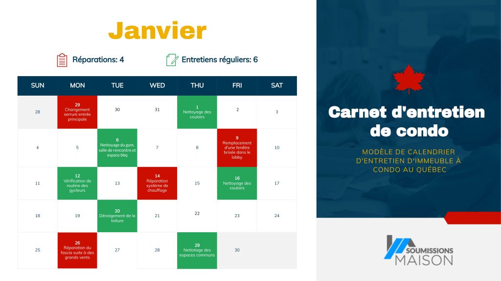 Calendrier Carnet dentretien Condo